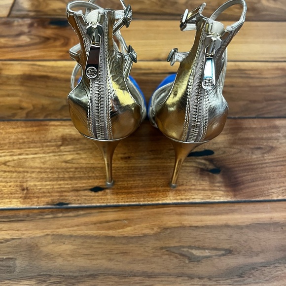 Blue suede and gold leather zip back heel by L.K.Bennett London. Great condition - Picture 4 of 5